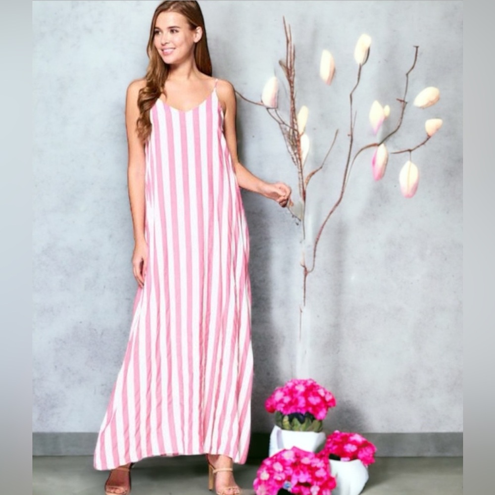 Pink & White Striped Maxi Dress